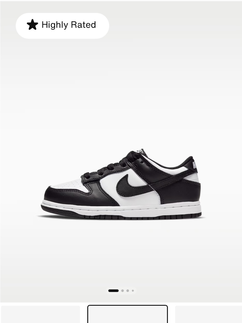 Nike Dunk Kids' Black and White Low Top Sneaker. Size 8C
